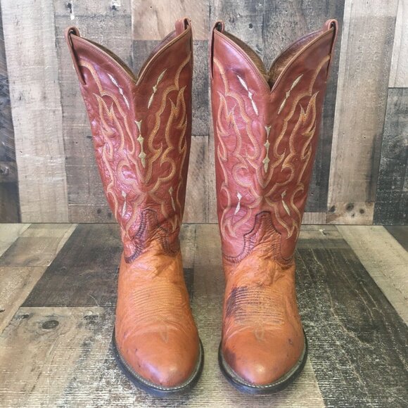 Tony Lama Vintage Brown Smooth Quill Ostrich Cowboy Boots Mens 10.5 D - Picture 7 of 12